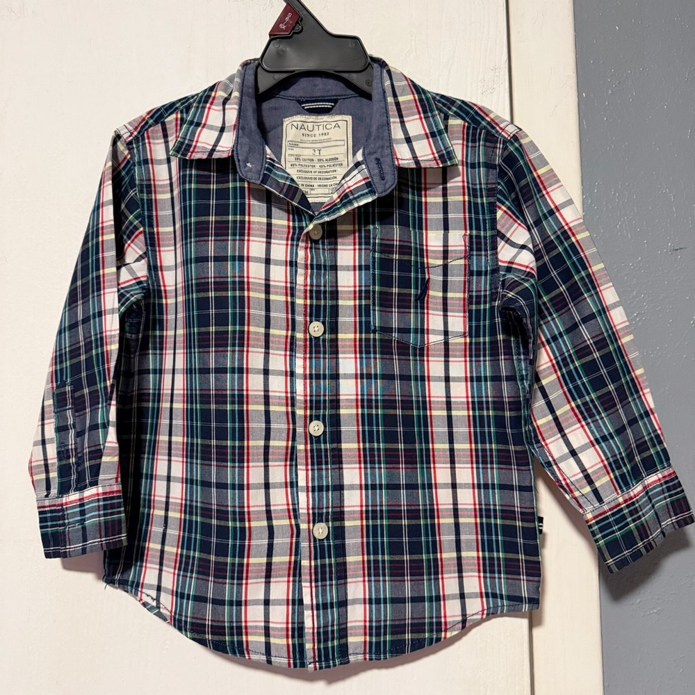 Nautica Boys Navy Plaid Button-Down Shirt